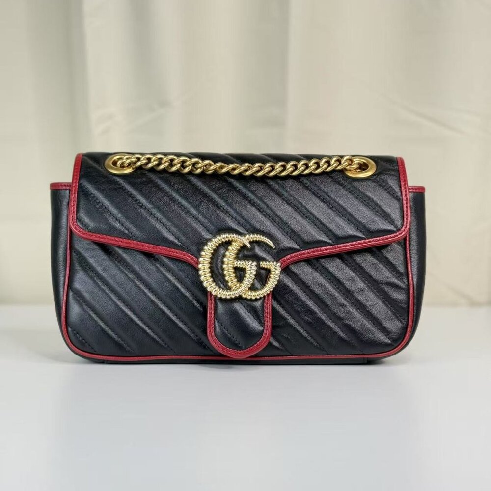 Gucci Black Leather Medium Marmont Flap Shoulder Bag
